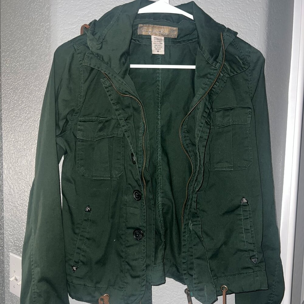 Angel Kim Olive Green Utility Jacket | Hooded Military Anorak Field Coat | Size
